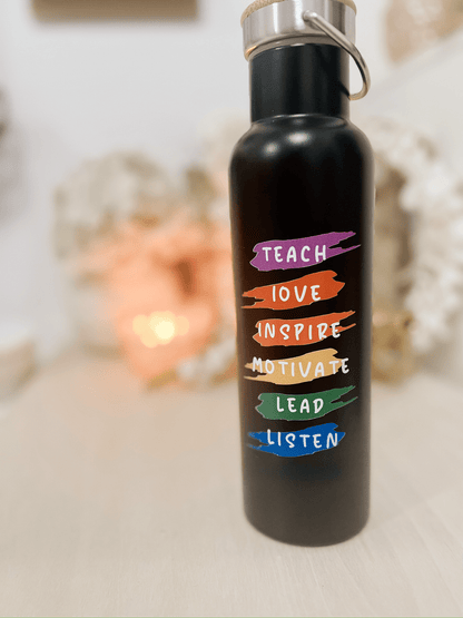SFArtcreations Drinkware Personalized Teacher Bottle with Bamboo lid - Teacher & Positive words - Best Seller