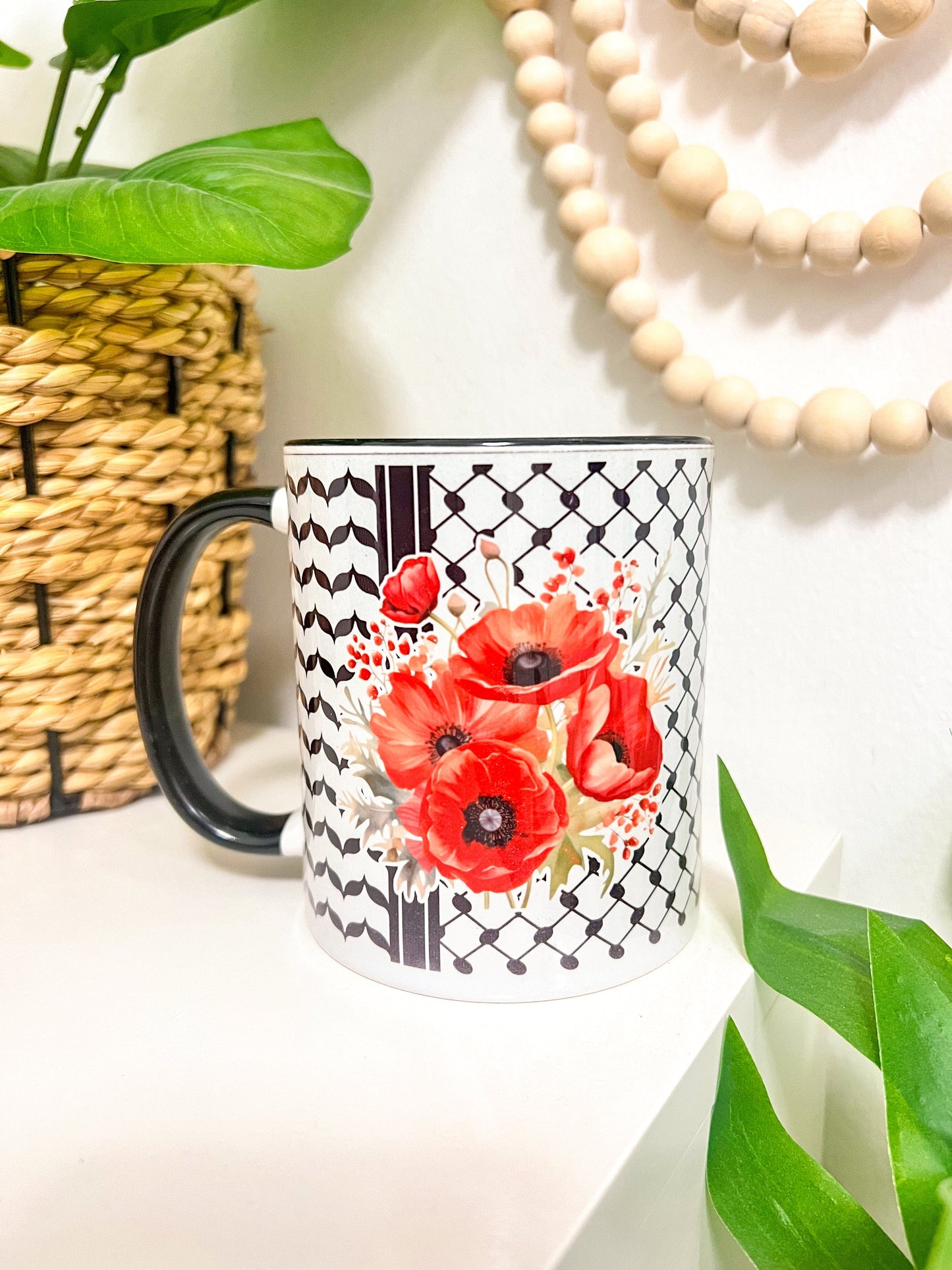 SFArtcreations Drinkware Style 9 - Poppy Keffiyeh (Side Border) Slice of Resistance- Special Edition Mug, 11oz