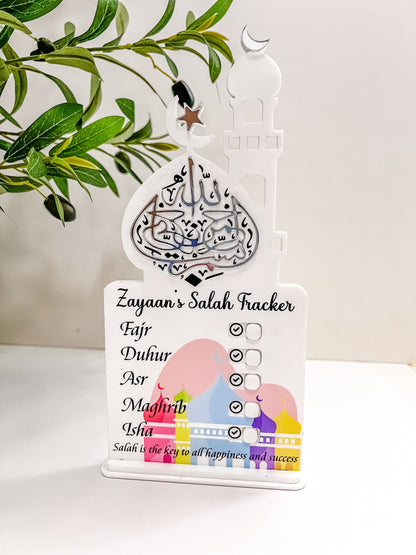 SFArtcreations Educational Flash Cards Single name tracker / Acrylic - Vibrant Domes (UV Printed) Salah Tracker - Best Seller