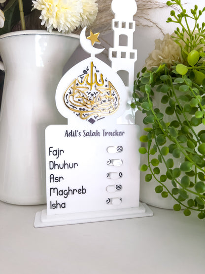 SFArtcreations  Educational Flash Cards Single name tracker / Acrylic - Plain White (UV Printed) Salah Tracker - Best Seller