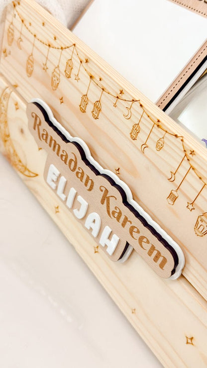SFArtcreations Gift Giving Personalized Wooden Crate - Ramadan & Eid in Vintage Style