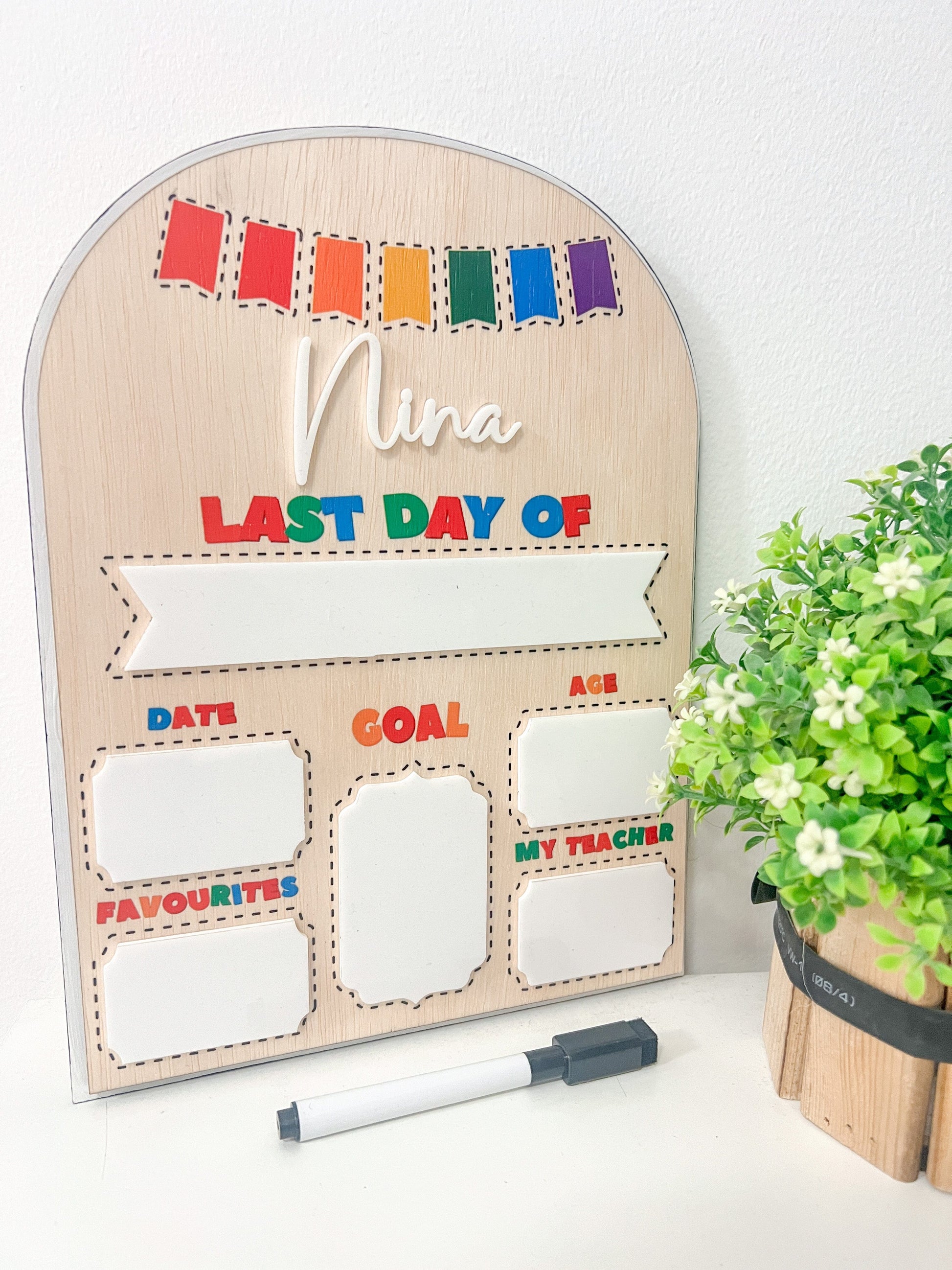 SFArtcreations Photography Wood & white (Wood & Acrylic) / Double Side (First & Last Day) Arched FIRST & LAST DAY Milestone Board (Reusable) - Best Seller