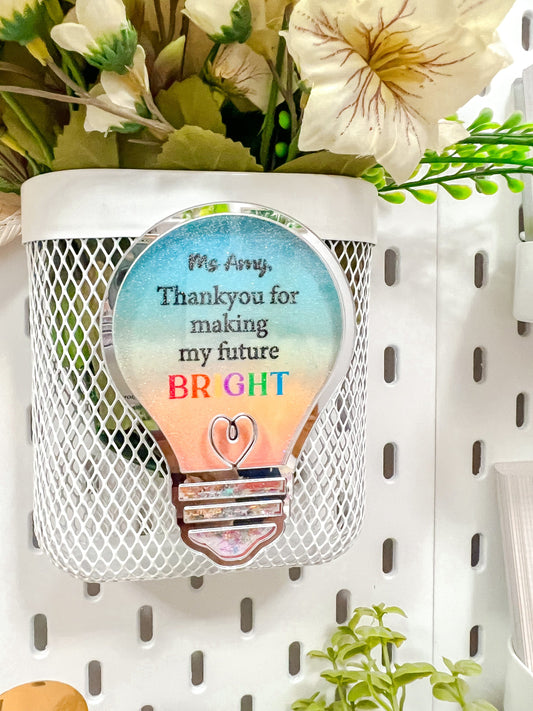 SFArtcreations Refrigerator Magnets Bright (Lightbulb Shape) / Silver Mirror Personalized Teacher's Magnet