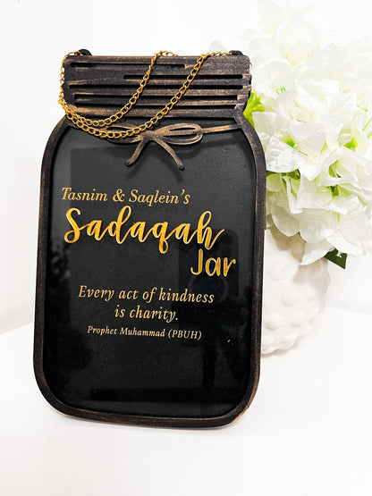 SFArtcreations Sadaqah Jar Sadaqah Jar with Name & Quote / Black/Gold SADAQAH JAR (Redesigned Original Version) - Best Seller