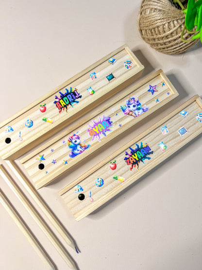 SFArtcreations Stationery UV Printed (Name + cartoon clipart) Colored Pencils Set with Wooden Box