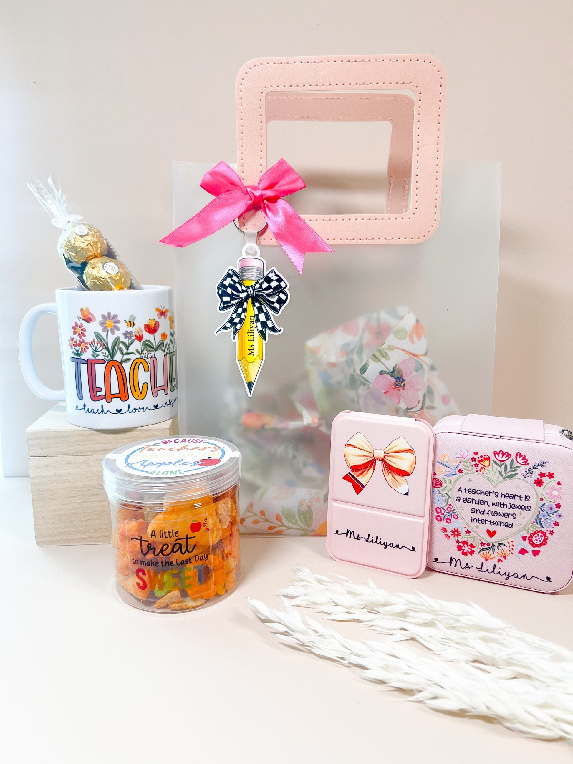 SFArtcreations teacher Gift Pink Blooming Heart - Gift Hamper for her.