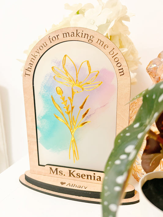 SFArtcreations teacher Gift Wood & Gold Acrylic Teacher's Gift - Single Arch (Thankyou for helping me bloom) - best Seller