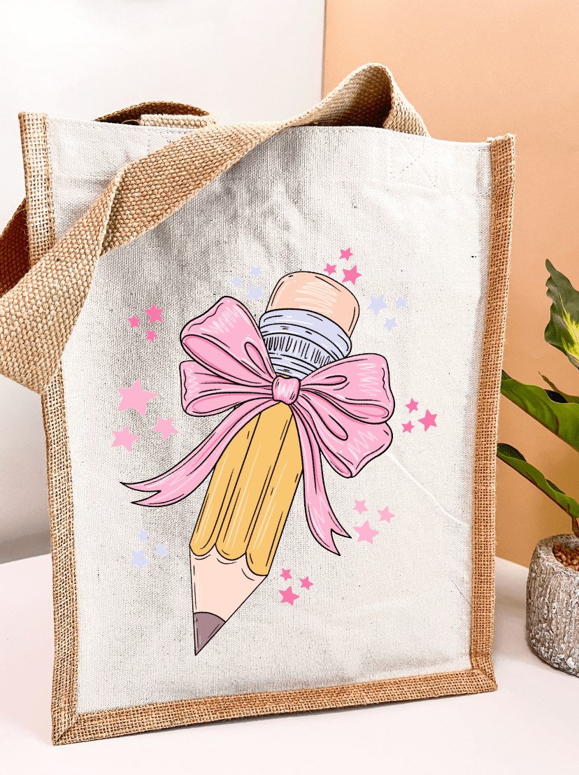 SFArtcreations Teacher's Bag Pencil with a Bow 2024 - Teacher's Personalized Bag Medium