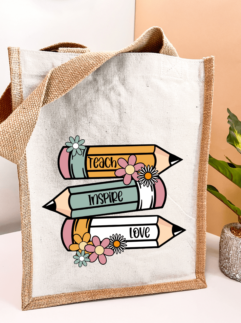 SFArtcreations Teacher's Bag Teach Inspire Love 2024 - Teacher's Personalized Bag Medium