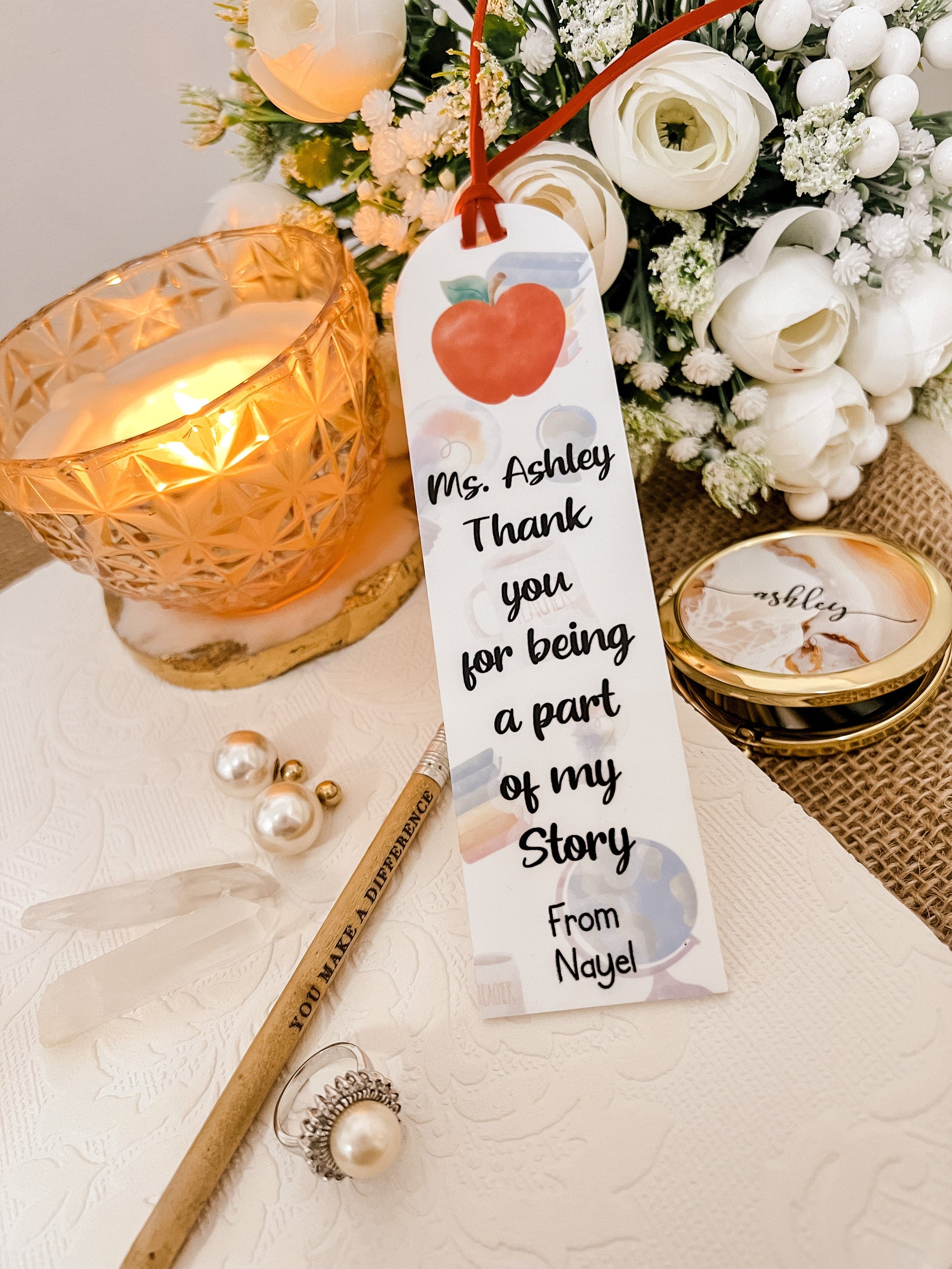 SFArtcreations Thankyou Teacher Personalize Acrylic Teacher Bookmark - Apple