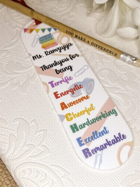 SFArtcreations Thankyou Teacher Personalize Acrylic Teacher Bookmark - Colorful