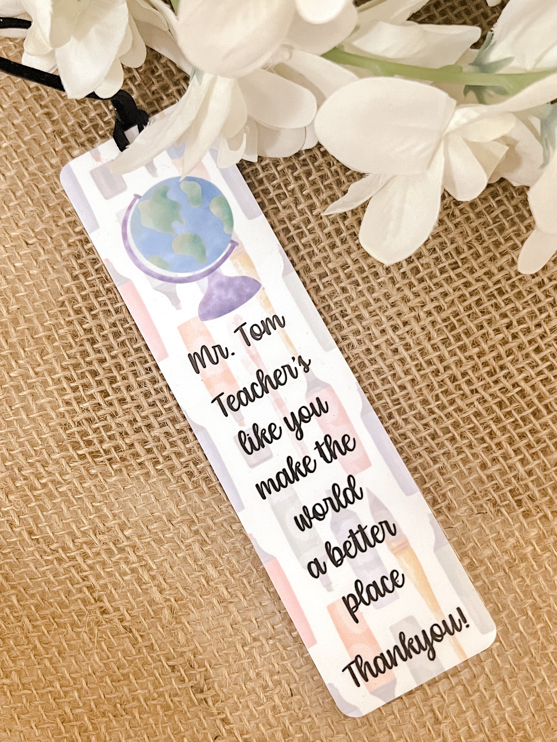 SFArtcreations Thankyou Teacher Personalize Acrylic Teacher Bookmark - Globe