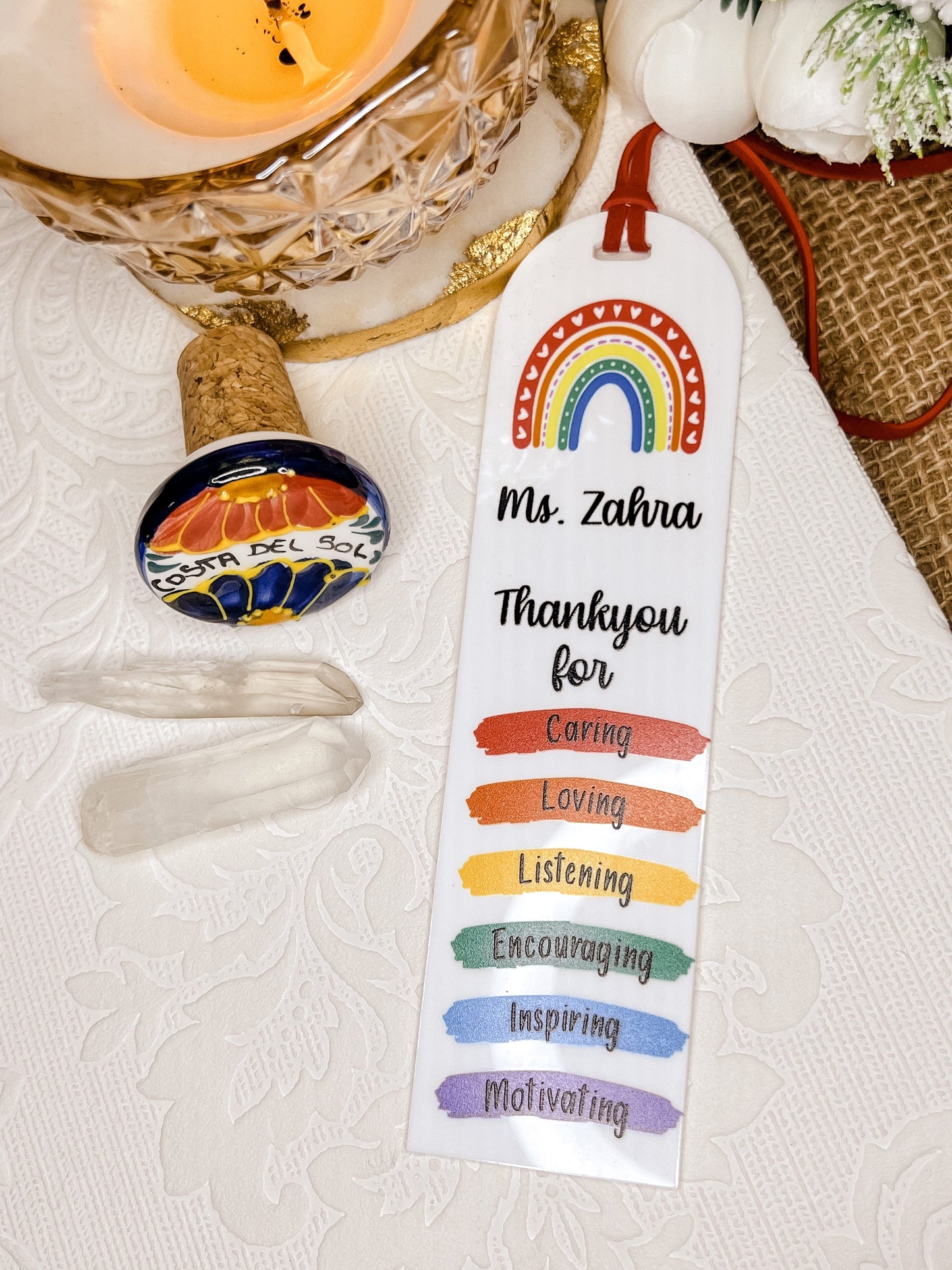 SFArtcreations Thankyou Teacher Personalize Acrylic Teacher Bookmark - Rainbow