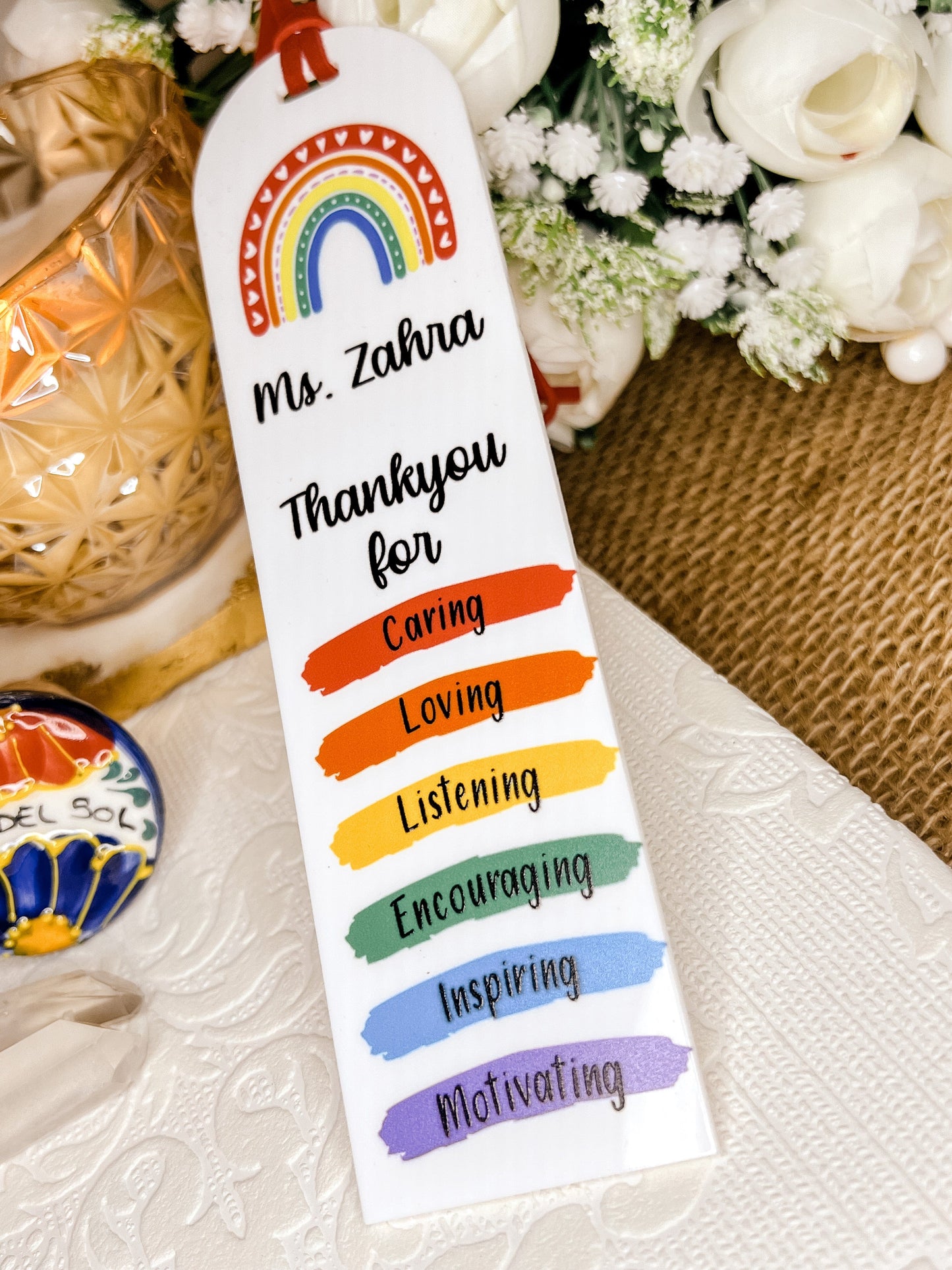 SFArtcreations Thankyou Teacher Personalize Acrylic Teacher Bookmark - Rainbow