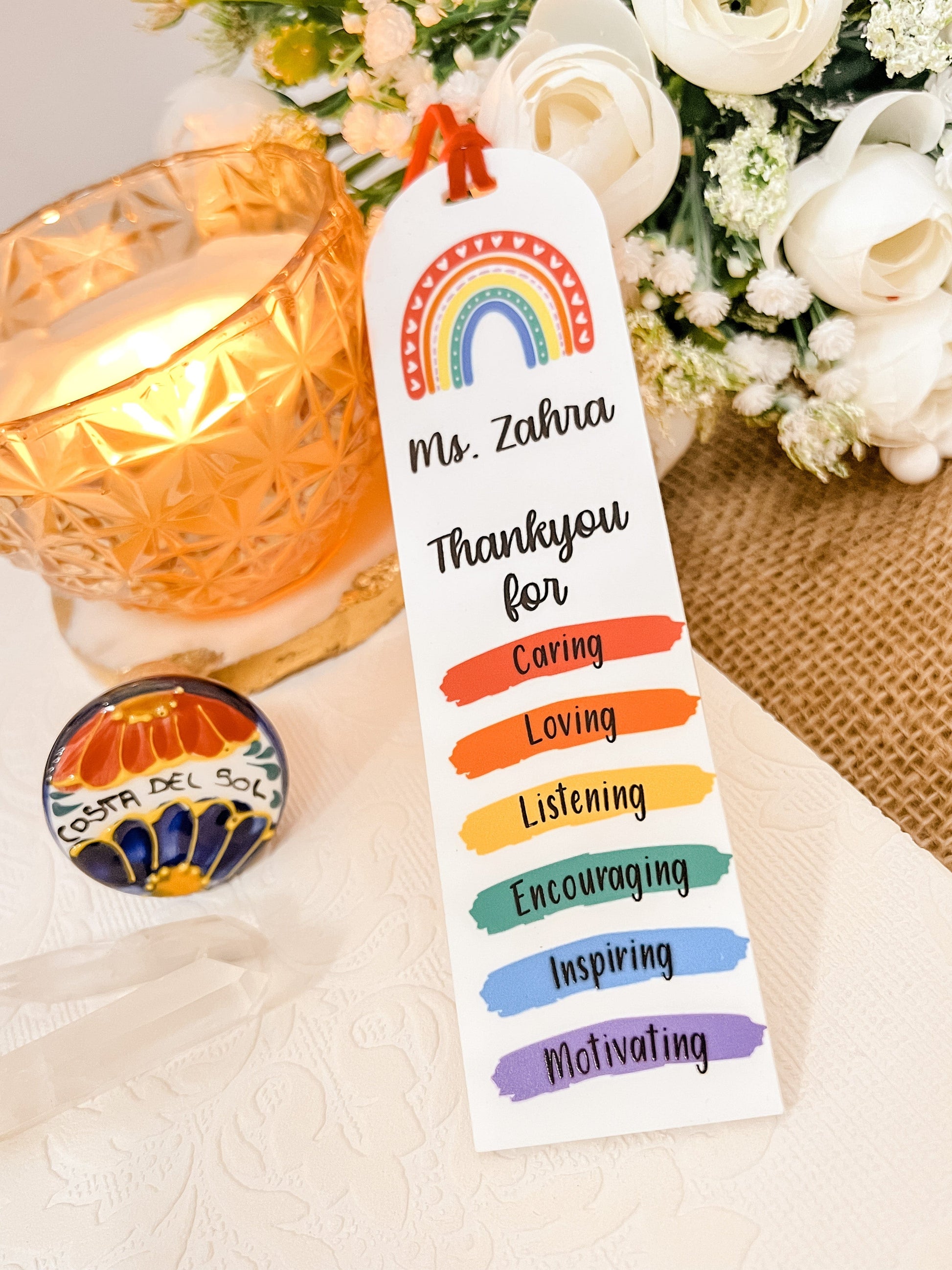 SFArtcreations Thankyou Teacher Personalize Acrylic Teacher Bookmark - Rainbow