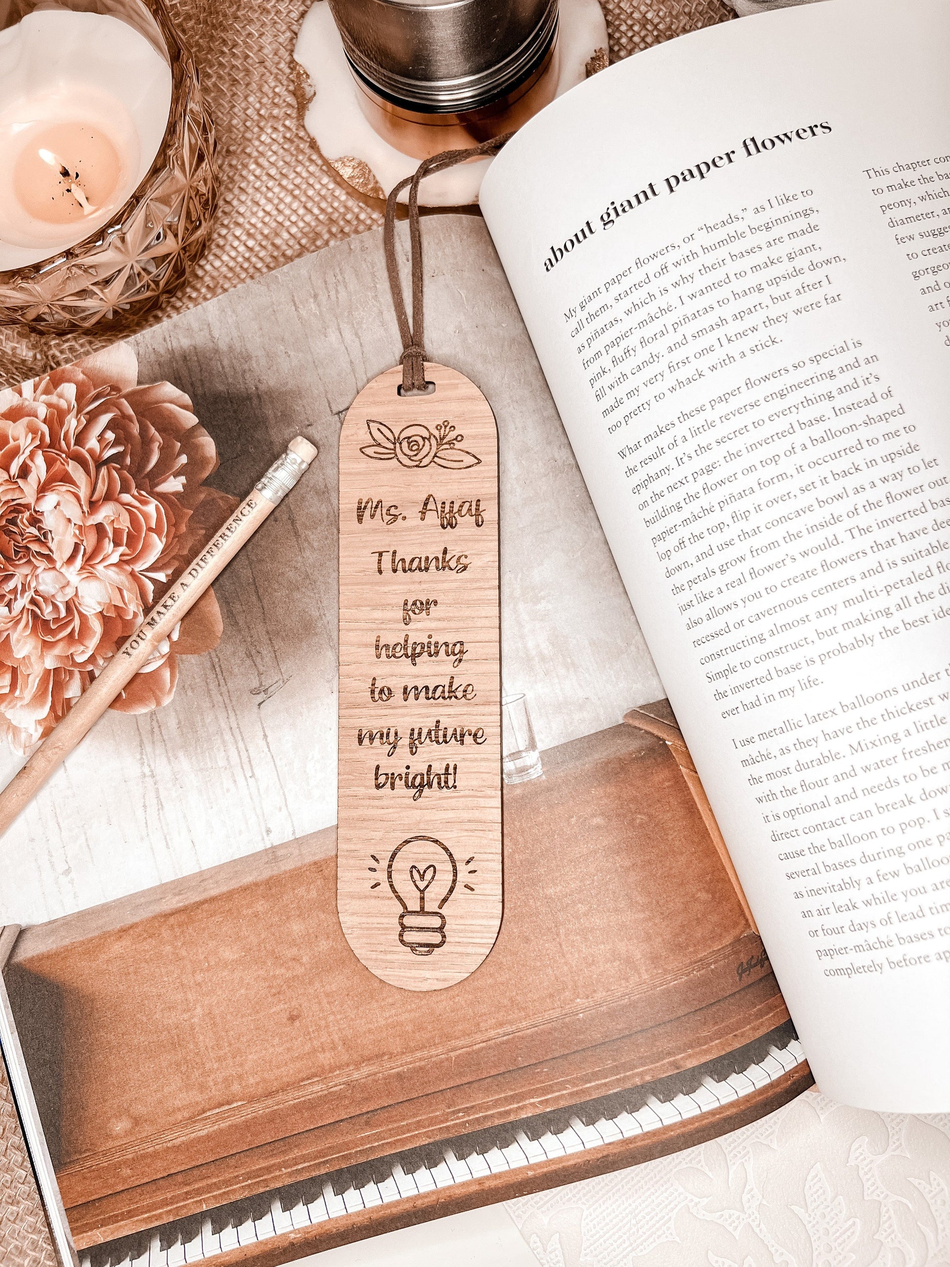 SFArtcreations Thankyou Teacher Personalize Wooden Engraved Teacher Bookmark - Maple Wood