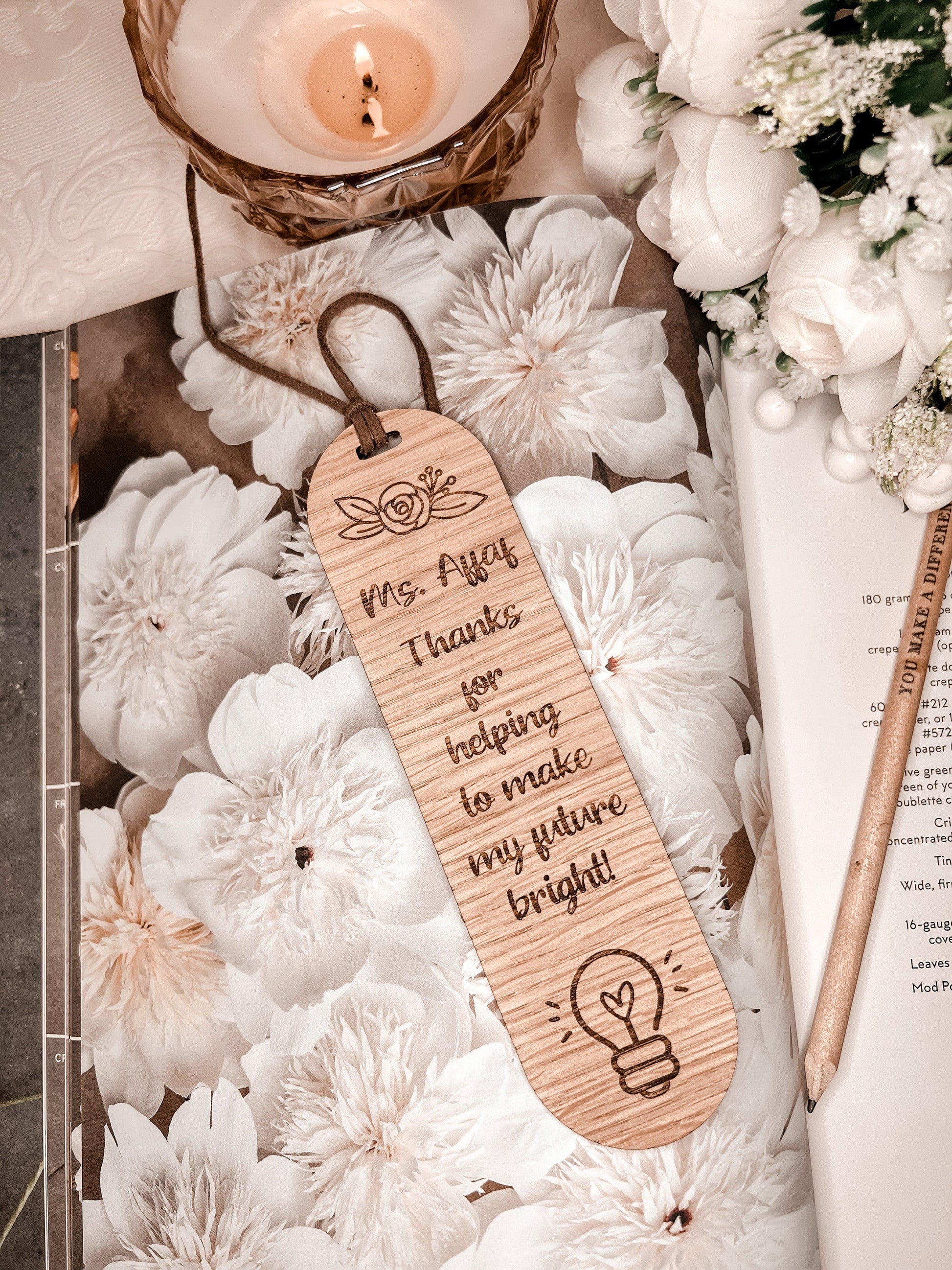 SFArtcreations Thankyou Teacher Personalize Wooden Engraved Teacher Bookmark - Maple Wood