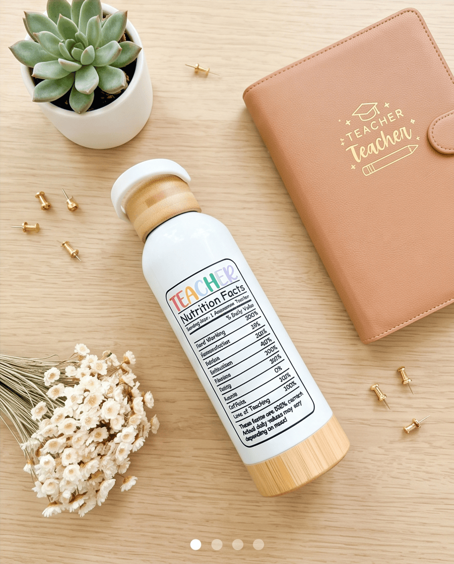 SFArtcreations Thankyou Teacher White / Big heart - Little minds Personalized Teacher Bottle with Bamboo lid & Handle - 550 ml