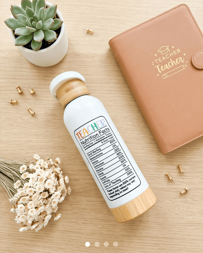 SFArtcreations Thankyou Teacher White / Big heart - Little minds Personalized Teacher Bottle with Bamboo lid & Handle - 550 ml