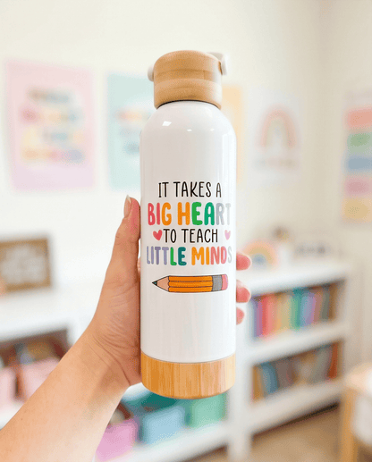 SFArtcreations Thankyou Teacher White / Big heart - Little minds Personalized Teacher Bottle with Bamboo lid & Handle - 550 ml