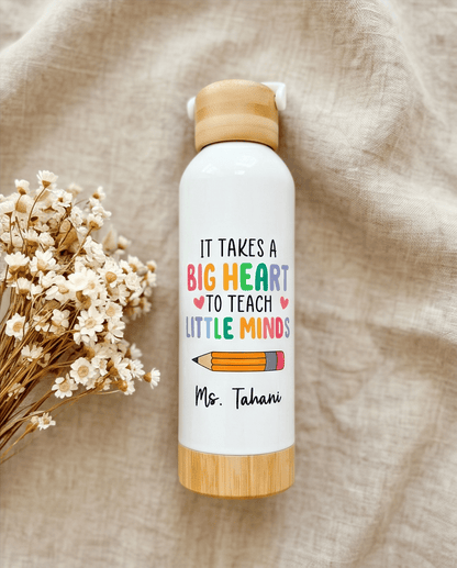 SFArtcreations Thankyou Teacher White / Big heart - Little minds Personalized Teacher Bottle with Bamboo lid & Handle - 550 ml