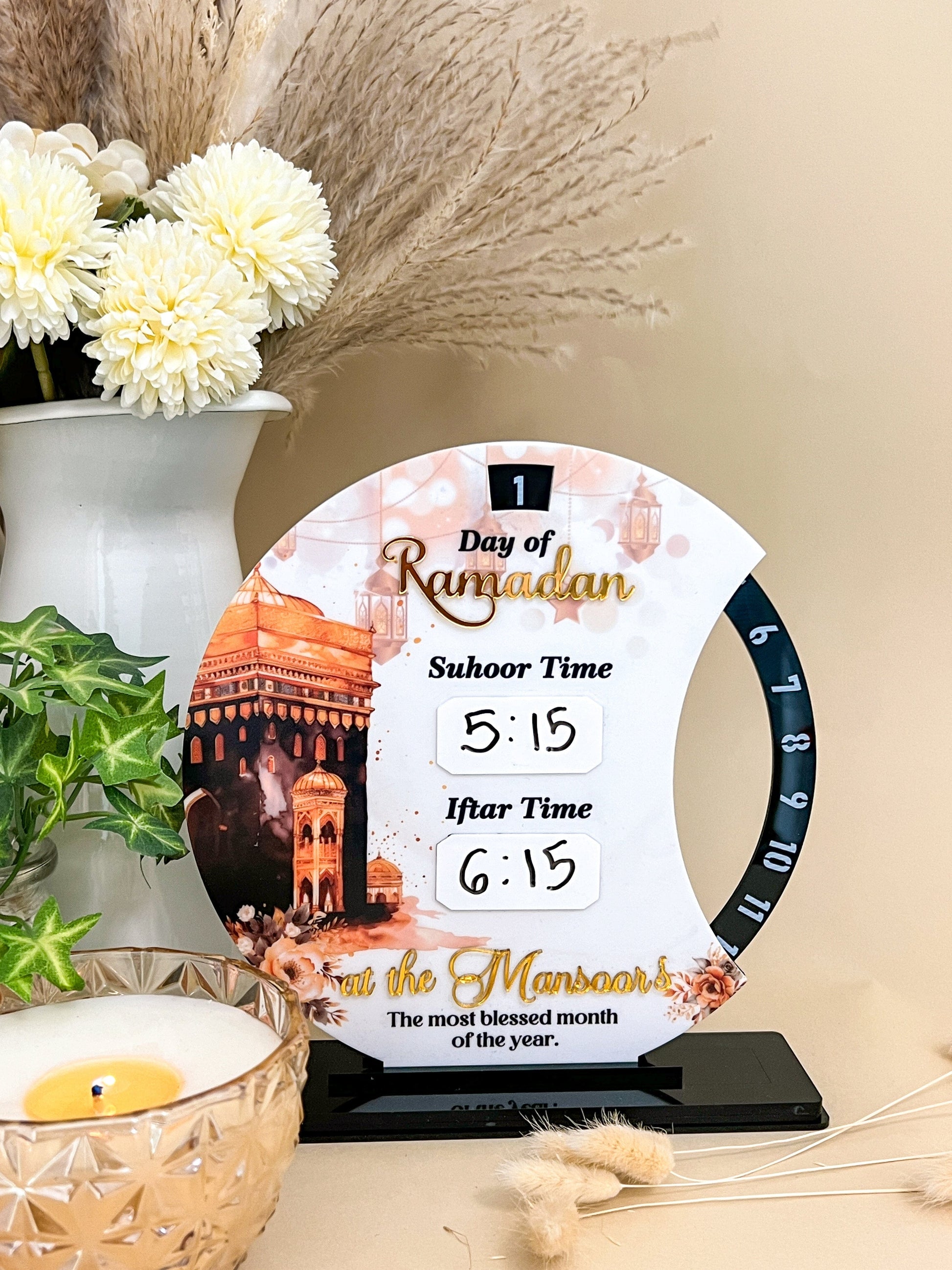 SFArtcreations wall decor Personalized - Day of Ramadan Tracker with Suhur & Iftar Time