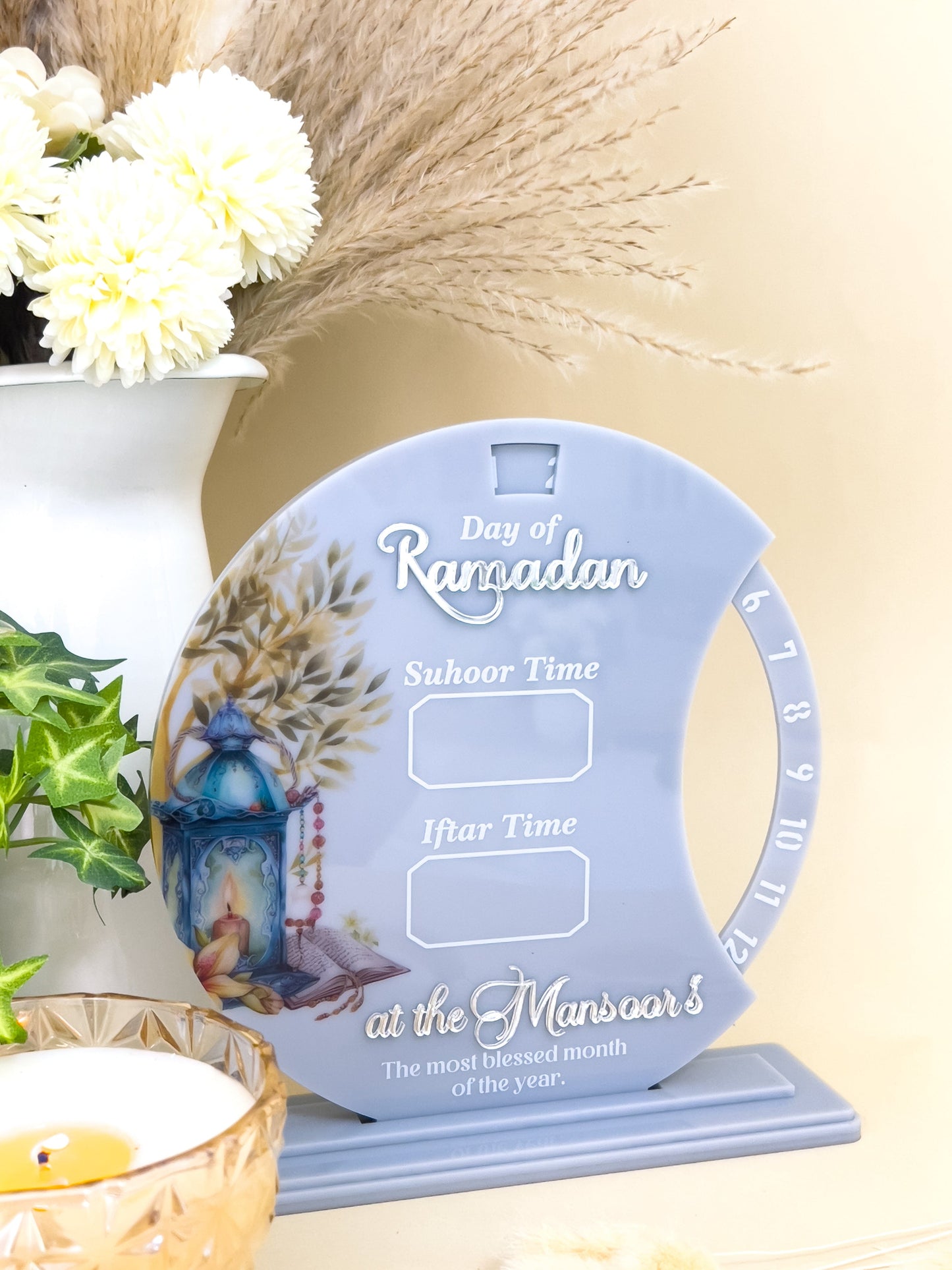 SFArtcreations wall decor Grey Lantern Personalized - Day of Ramadan Tracker with Suhur & Iftar Time