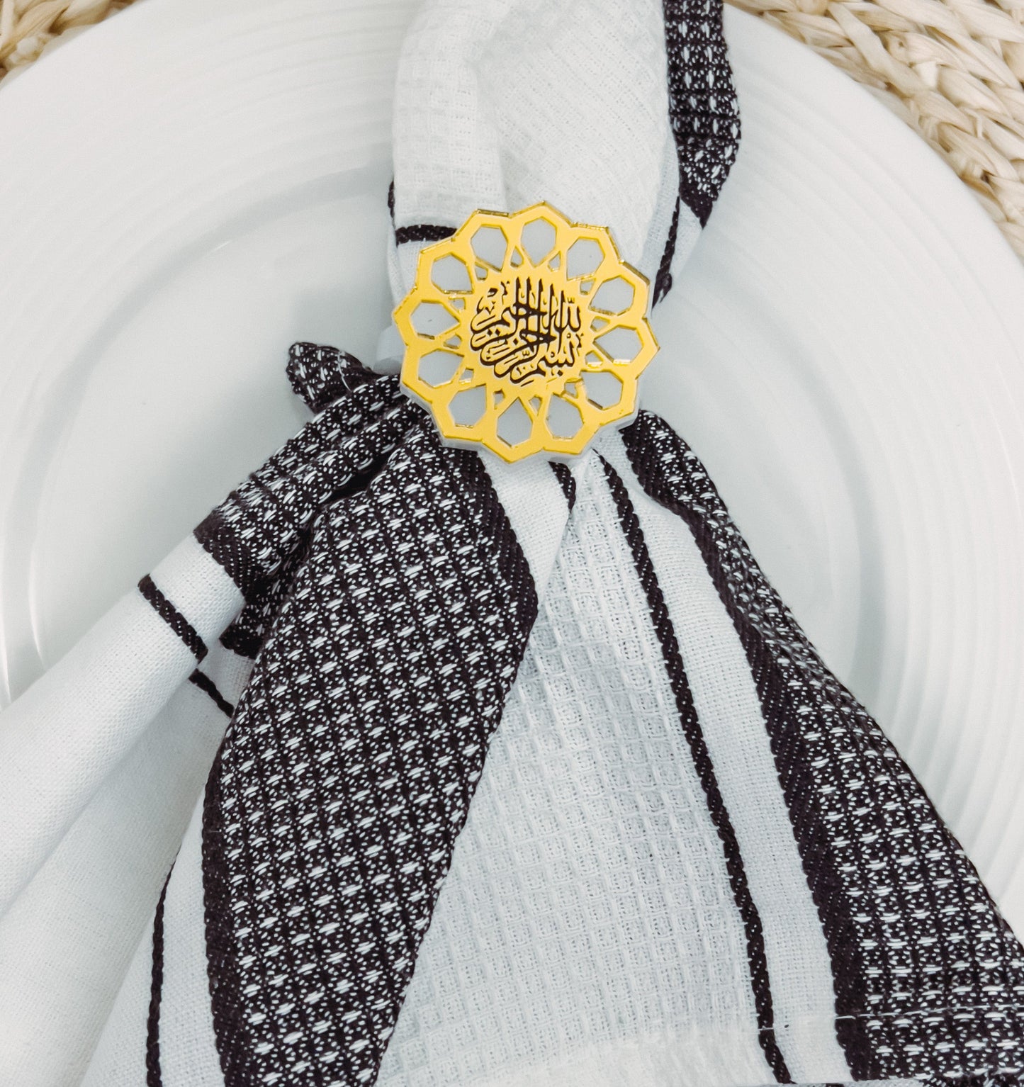 SFArtcreations Decor Bismillah / White/Gold Acrylic Napkin Ring / holder