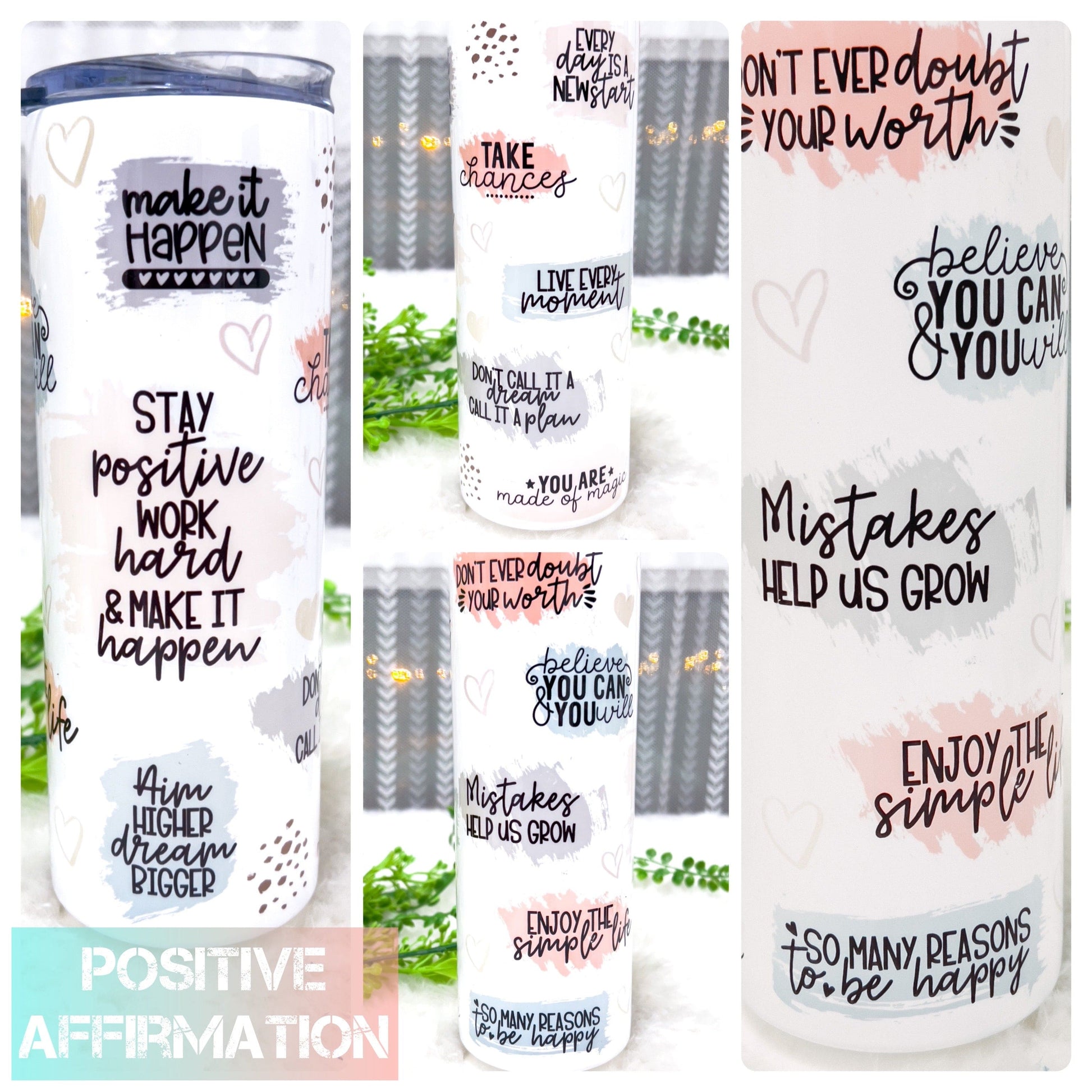 SFArtcreations Drinkware Skinny Stay Positive Affirmation Tumbler - 20oz