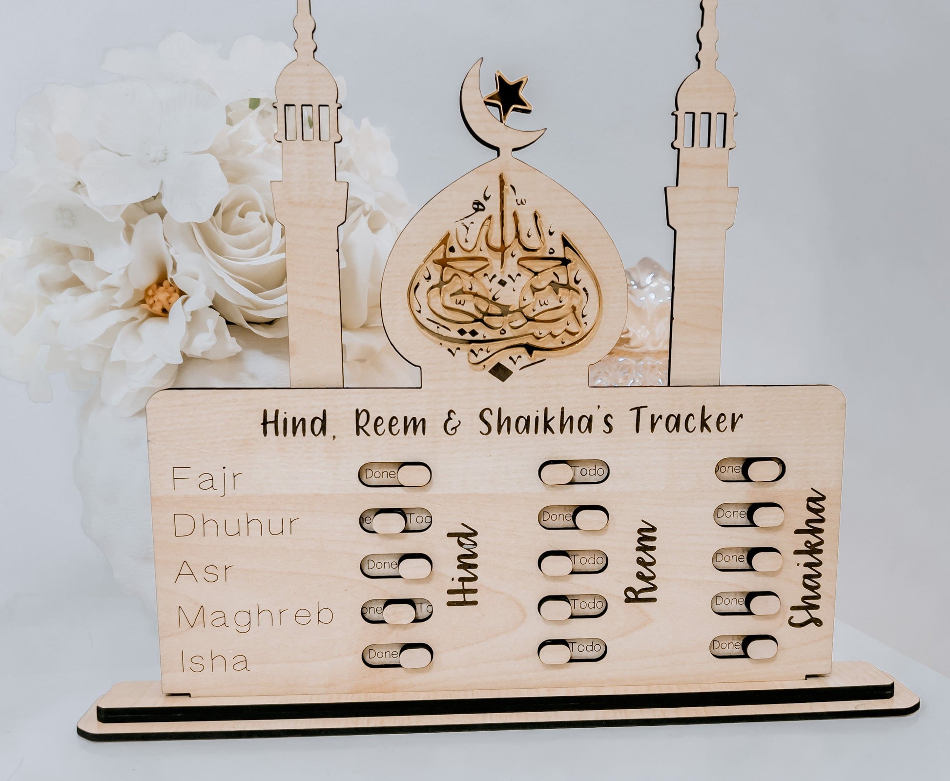 SFArtcreations  Educational Flash Cards 3 Names (Name - Verticle Style) / Wood (Paper overlay MDFboard) Salah Tracker