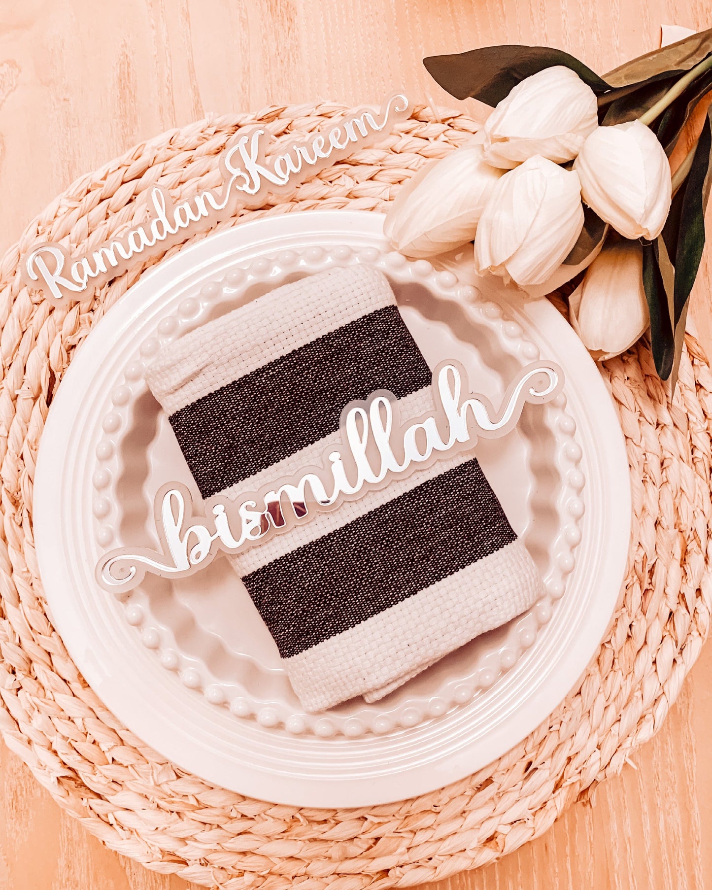 SFArtcreations Place Cards Bismillah / White/Silver Islamic Plate cards